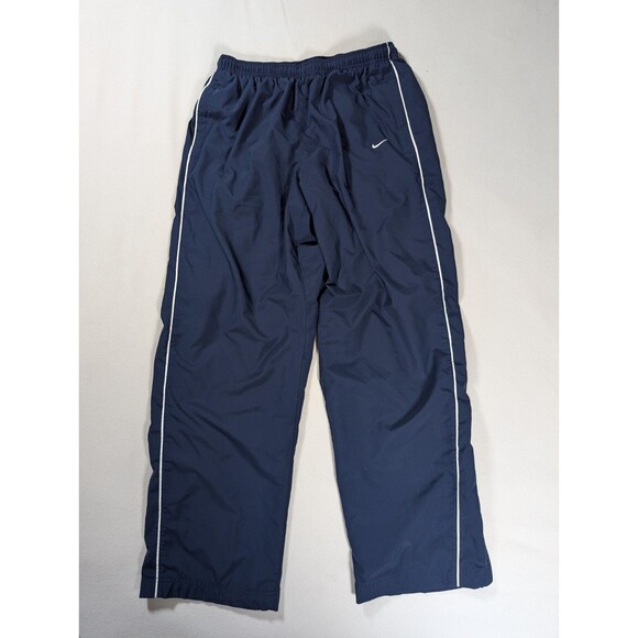 Vintage NIKE Windbreaker Track Pants Mens L Blue Ankle Zip Jersey Lined 118238 - Picture 1 of 9